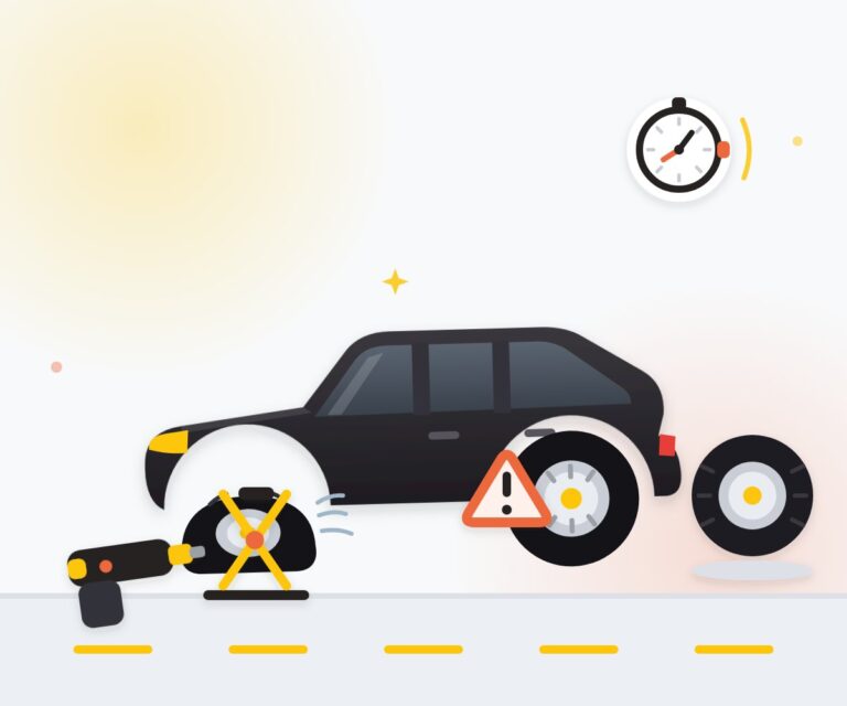 Changing a flat car tyre with a jack and spare tyre